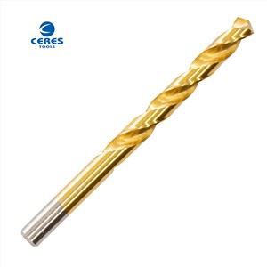 DIN338 টিন-কোটেড ফিনিশ HSS M2 ড্রিল বিট সম্পূর্ণরূপে গ্রাউন্ড 135 স্পিলড পয়েন্ট